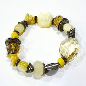 Yellow, Silver Beaded Stretch Bracelet Fashion Jewelry
